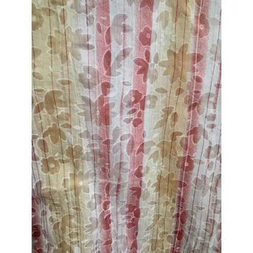 Vintage Y2K N Touch Floral Stripe Sheer Button Down Blouse 3/4 Sleeve Boho Retro Pink Size L