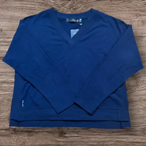 RLX RALPH LAUREN Womens Large Navy Blue V Neck Long Sleeve Golf Pullover Top