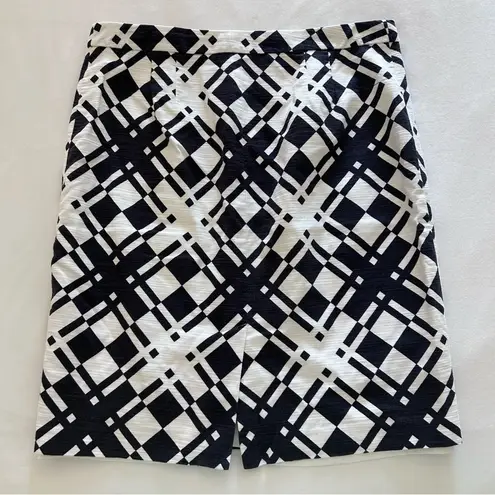 Talbots  | Black & White Geometric Short Pencil Skirt Gold Zipper | Size 14P