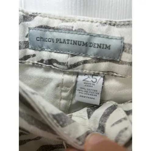 Chico's  Platinum Ultimate Fit Ankle Jeans Metallic Silver Zebra Print Size L/14‎