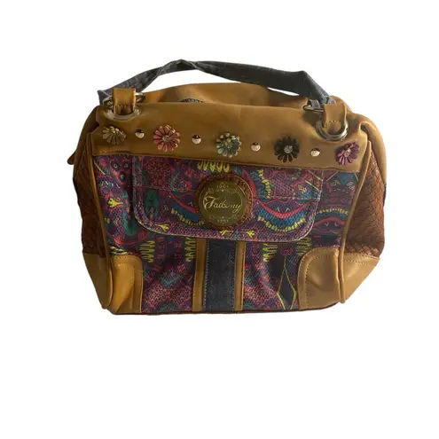 Boho Chic Multicolor Tapestry Handbag Falami Floral Accent Shoulder Bag Brown