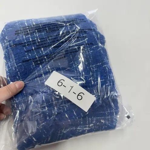 Sandro Skirt Womens 8 Blue Tweed Boucle Pencil Lined Back Slit Office Windowpane