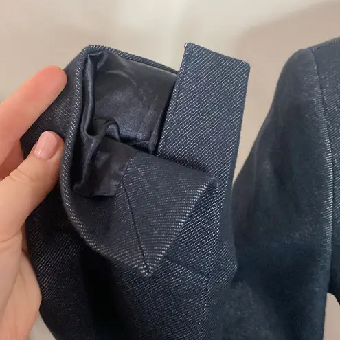 7th Avenue New York & Co denim like tweed ribbon trimmed tailored blazer size S Blue