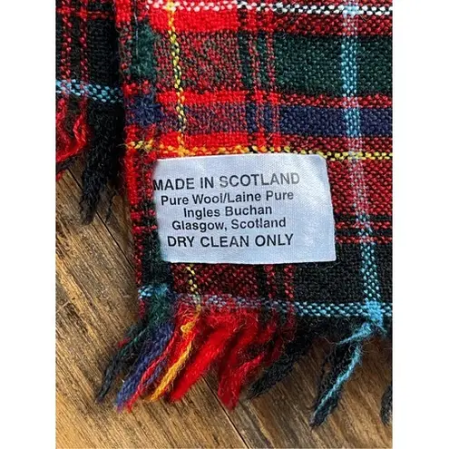 Vintage Scotland Pure Wool Tartan Plaid Scarf Red Fringe 58" x 10" Winter Wrap