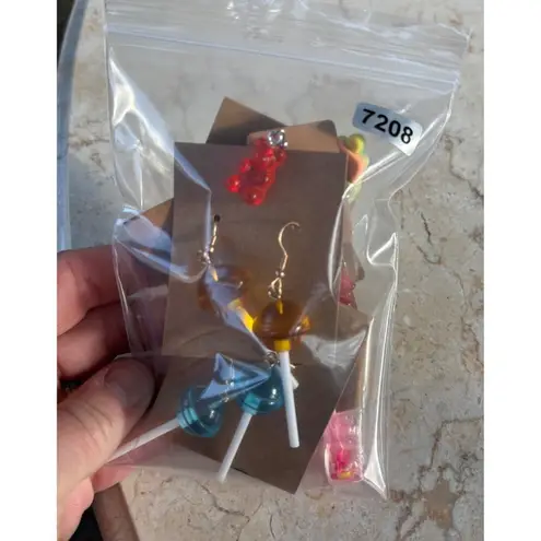 Handcrafted Novelty Dangle Earrings Set Of 6 Pairs With Cute Animal & Candy Desi Pink