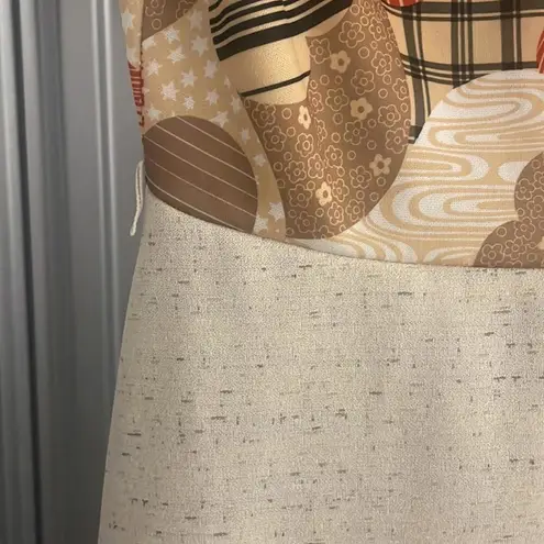 1970s Linda Matthew’s Retro Neutral Geometric Print Short Sleeve Dress Tan Size M