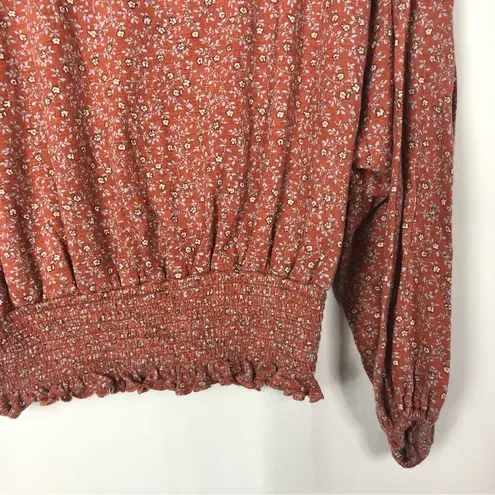 Willow + Root Red Ditsy Floral Open Back Smocked Waist Long Sleeve S