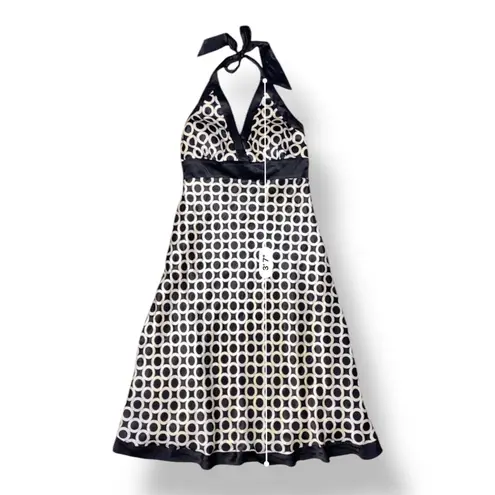 Issue New York Vintage Y2K Black White Silk Halter Party Dress Size 12