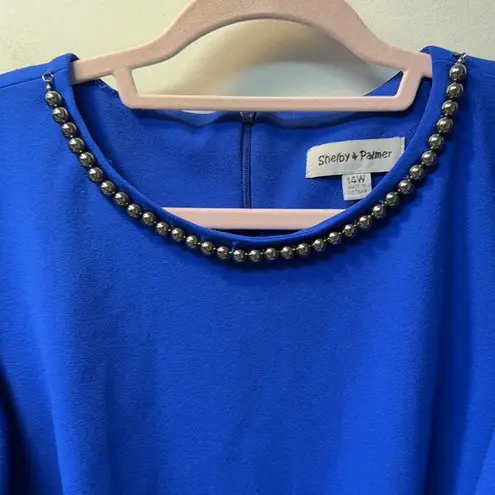 Shelby & Palmer Blue Sheath Dress with Puff Sleeves Knee-Length for Cocktail