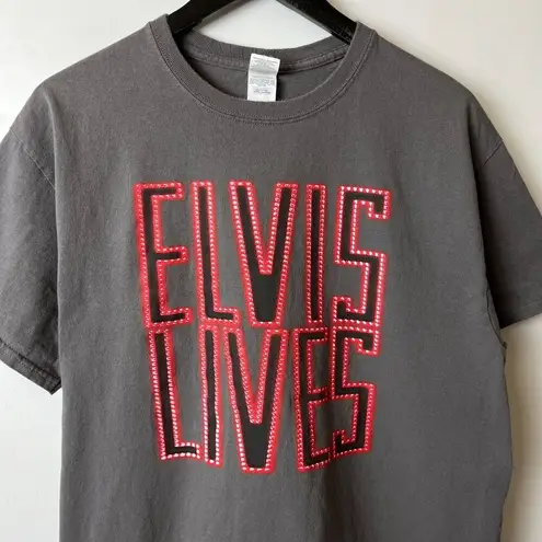 Elvis Lives T Shirt Vintage Y2K Gray Large L King of Rock and Roll Graphic Tee