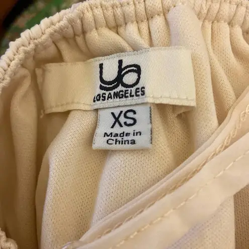 YA Los Angeles Ya Los Angeles Womens Dress Sz XS Green Floral Skirt Beige Pleated Bodice