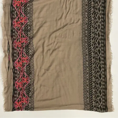 Infinity Scarf Embroidered Raw Hem Aztec Geometric Pink Coral Black Taupe Beige Tan
