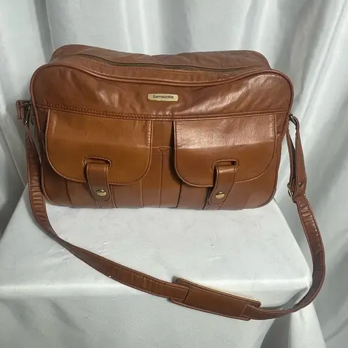 Samsonite Travel/Messenger Bag Brown W/ Gold Accents Unisex 1970’s Vintage