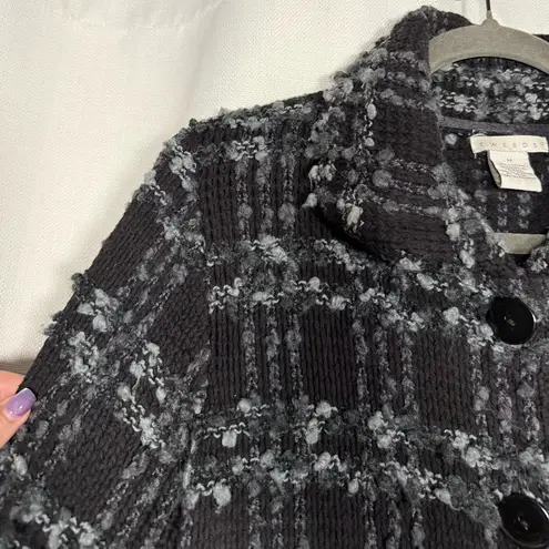 Tweeds Black and Grey Checker Plaid Knit Textured Blazer Jacket Medium