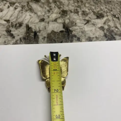 Monet Signed Costume Brooch Pin - Textured Gold Tone Butterfly Insect