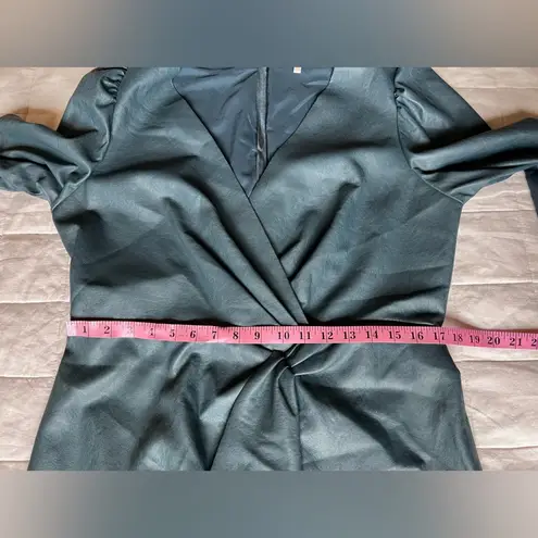 Rebecca Taylor Blue Vegan Leather 3/4 Sleeve Twist Wrap Mini Dress Classy - 16