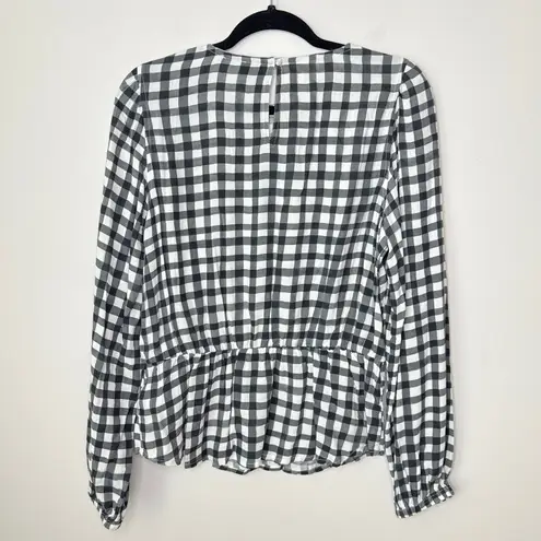 Gap NEW NWT ‎ Black White Gingham Plaid Long Sleeve Peplum Top Size Medium