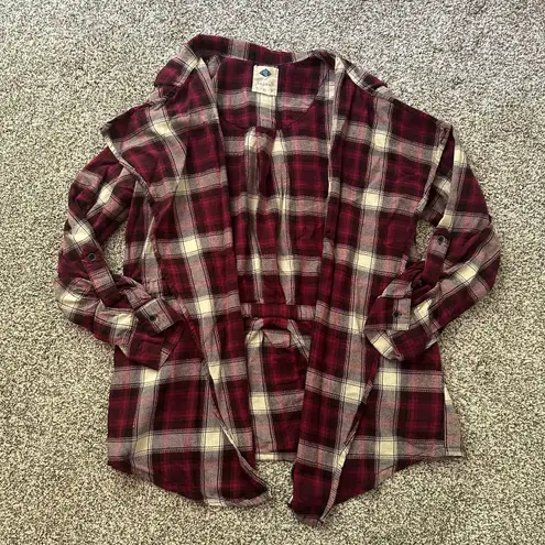 Wild Blue x Sadie Robertson red & cream plaid flannel cardigan size M