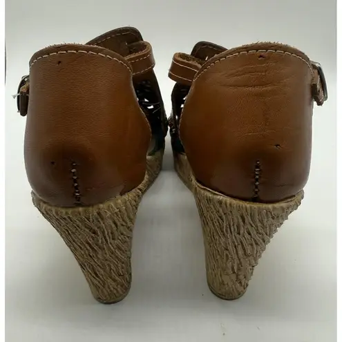 Artesanias Itzel Shoes Womens Size 7 Brown Wedge Heels Mexican Leather Sandals