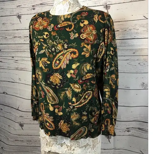 Alfred Dunner Vintage 70's Green Paisley long skirt & matching top size 12 p