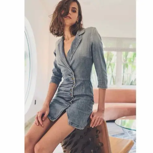 Retrofete Willa Dress Light Wash Denim Blue Size Medium Distressed