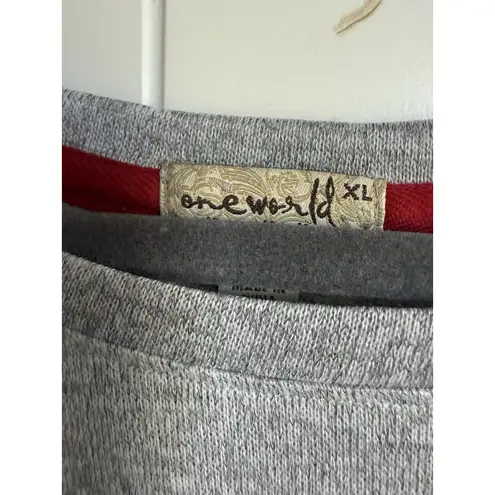 One World Womens Top XL Gray Beaded Bling Candy Canes Bow Holiday Blouse