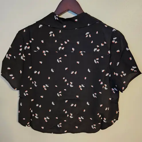 Thakoon Shirt Button Down Cropped Short Sleeve BP Black Daisy Blouse Casual