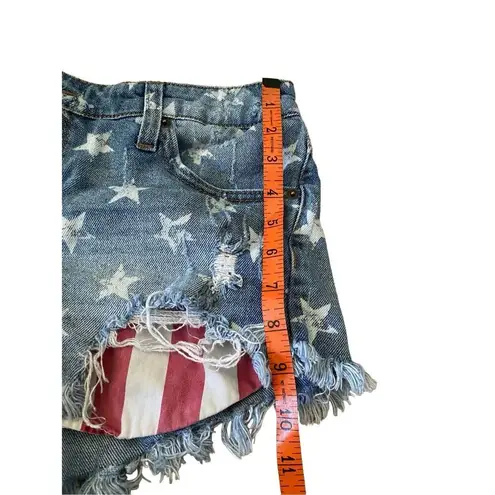 Mossimo Fringe Distressed Denim Shorts Stars Patriotic Beach Coastal School Vaca Blue Size 6