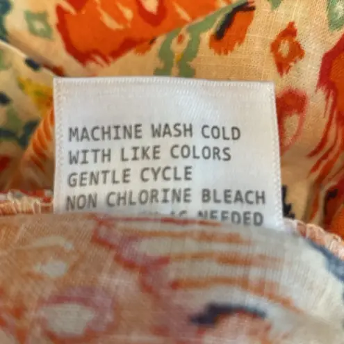 Christian Siriano Linen Blend Balloon Batik Pants Orange Aqua White Size SMALL