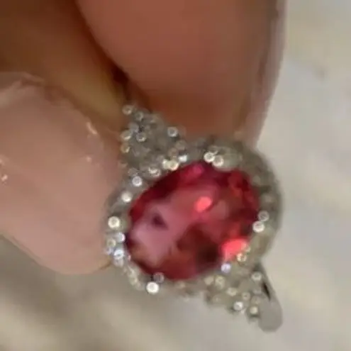 Australian Crystal Oval Stone Ring Dipped In White Gold... Pink