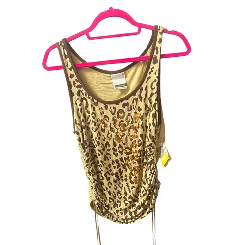 Southpole Tank Top Women's XL Animal Print Leopard Sleeveless Gold Foil Y2K