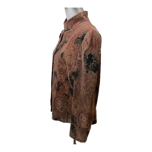 Dana Buchman Womens  Brown burgundy Green Floral Brocade Print Blazer Jacket 16