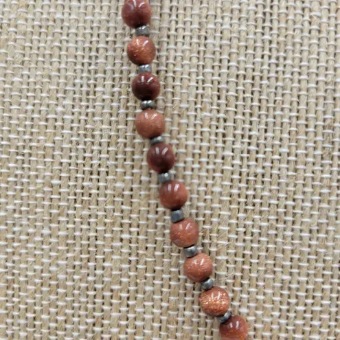 Elegant Necklace and Earings Set Silver Tone Round Pendant Beads Brown Matching