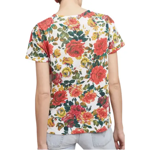 Meadow Rue by Anthropologie Floral Roses T Shirt Top Size S White Red Yellow