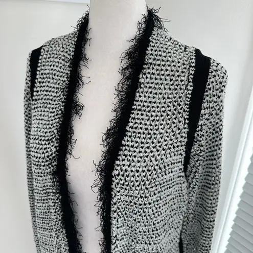 Per Se Fringe Textured Cardigan Sz Large Open Knit Boho Capsule Layer Sweater
