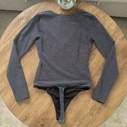 Privacy Please Revolve Black and White Striped long sleeve Bodysuit Size Small
