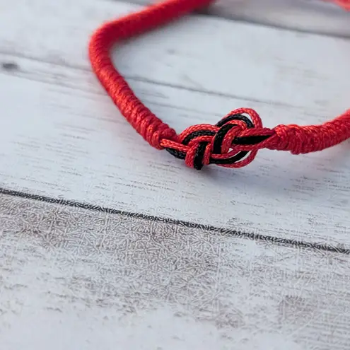 Adjustable Red Tie Bracelet with Red & Black Knot