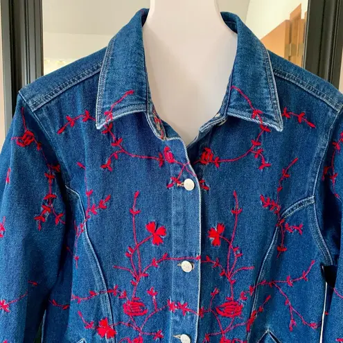 Denim & Co . Jean Jacket With Red Embroidery