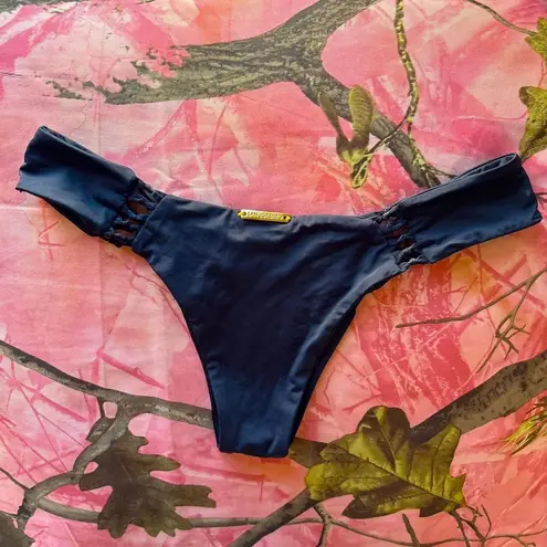 Sam Lorenzo black san lorenzo swim bikini bottoms crochet cut out gold plated sexy high waisted thong