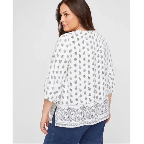 Catherine's Beaded Boho Floral Peasant Top Womens Size 0X Rayon Neutral Regency White