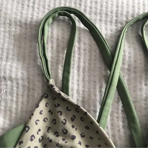 Vimmia Cheetah Print Triangle Sports Bra Strappy Cross Back Olive Green XS New