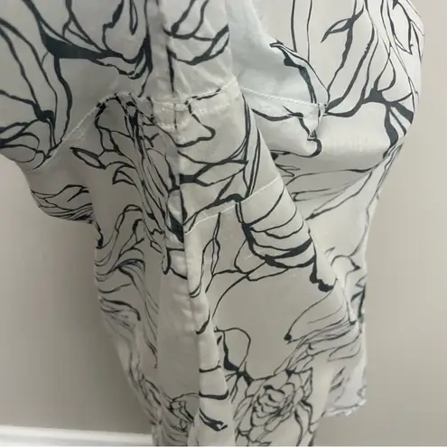 Soft Surroundings Tunic Top Floral Lightweight Roll Tab Sleeve Cotton Grey White - Image 8