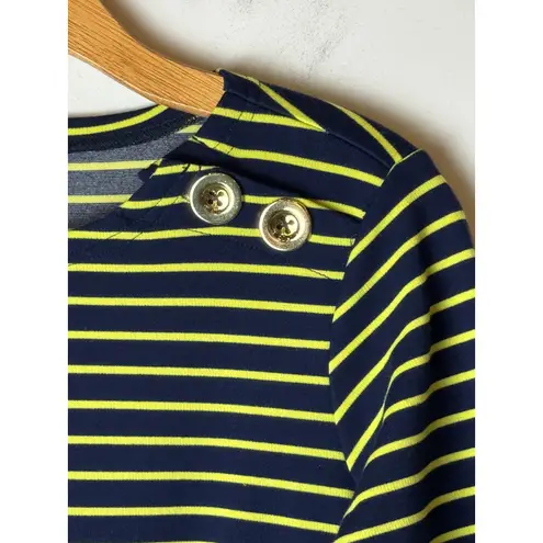 STS Sail to Sable Dress Women Blue Yellow Stripe Crewneck Shift Mini Preppy