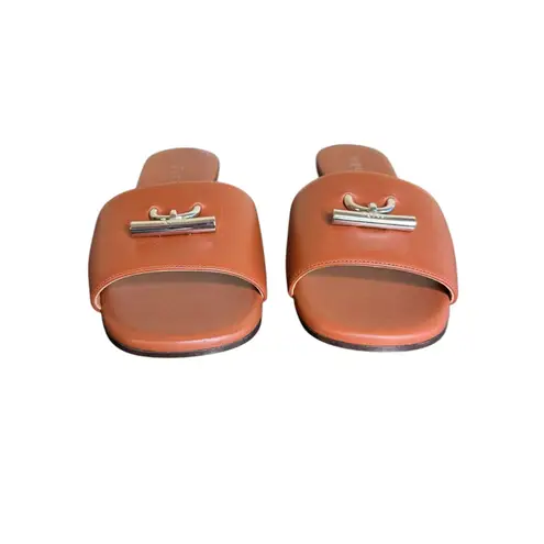 Alexander McQueen NIB T-Bar Leather Slides in Brown Size 39.5