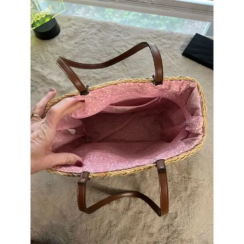 Capelli New York Wicker Shoulder Bag Pink Sequined Flamingos Tropical