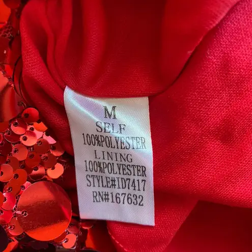 Red Sequin Mini Dress M Cocktail Party Zip Side Stretchy Chic Glam Club Festive Size M