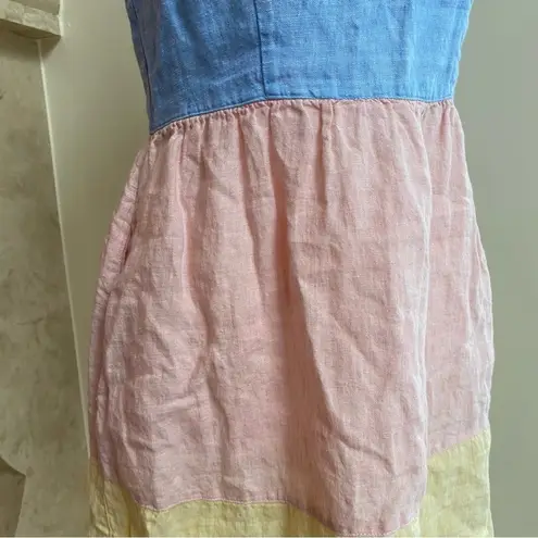 Cynthia Rowley  Dress Womens Size S Linen Blue Pink Yellow Colorblock Fit Flare