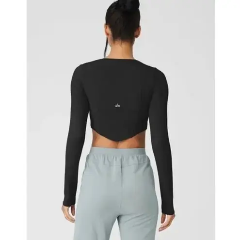 Alo Yoga  Corset Detail Crop Long Sleeve Top in Black XS $88 - Image 3