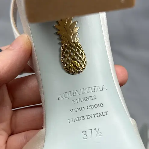 Aquazzura Nina 85 Silk Satin Knot Ankle Strap Block Heel Sandals Bridal White Size 6.5