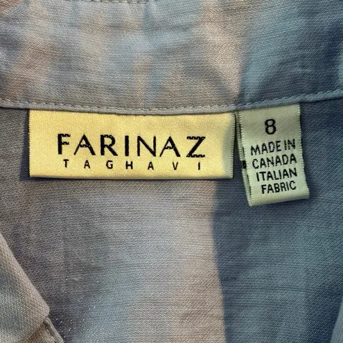 Farinaz Taghavi Size 8 Button Front Blouse Top Periwinkle Shimmer Linen Blend Blue